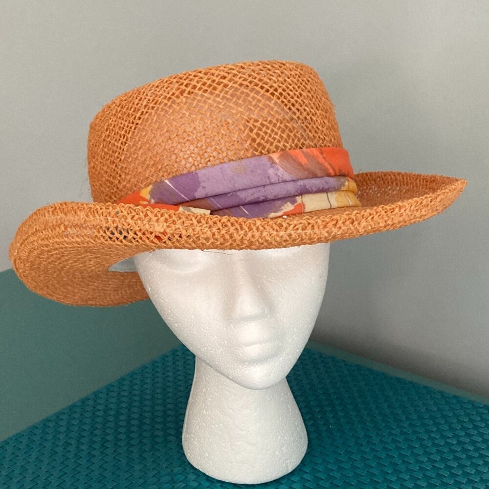 Straw Hat with Colorful Band Unisex EUC by Kangol